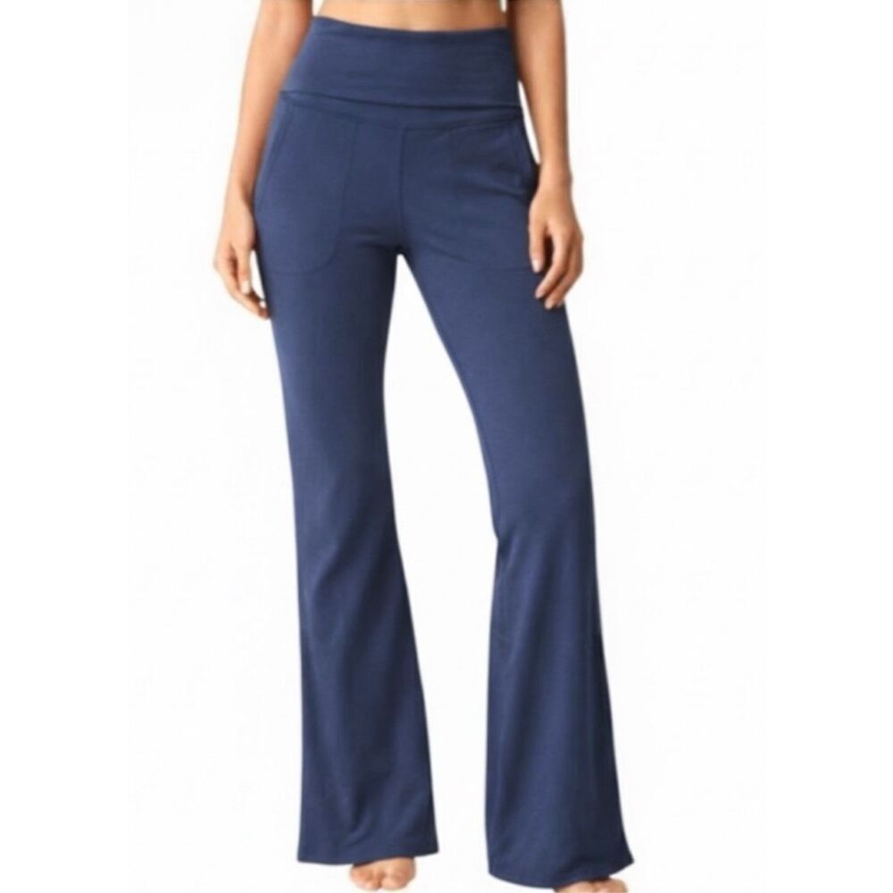 Halara Heather Blue Fold Over High Waist Pockets Flare Leggings Yoga Pants XS